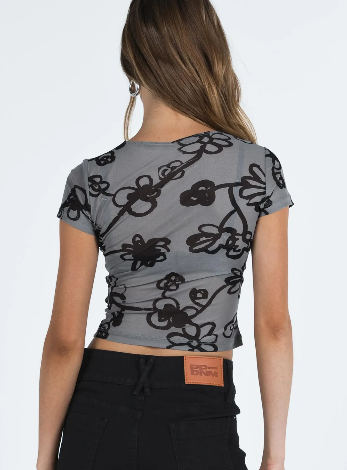 Princess Polly Tamara Top Meshfloral Grey Best