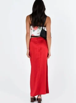 Princess Polly Tamra Maxi Skirt Red New