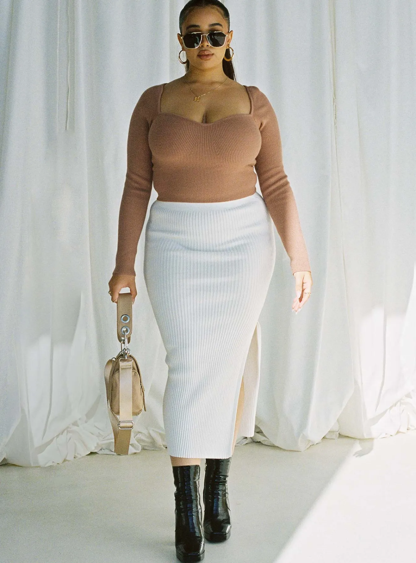 Princess Polly Tanna Midi Skirtcurve Cream Cheap