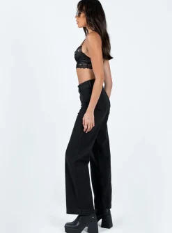 Princess Polly Tari Wide Leg Jeans Black Denim Sale