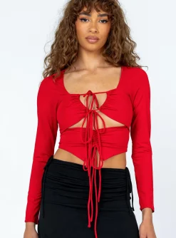 Princess Polly Tarren Long Sleeve Top  Red Store