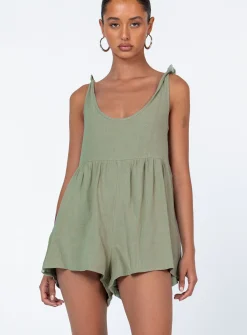 Princess Polly Tay Romper Sage   Green Cheap