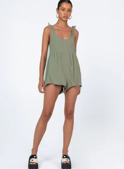 Princess Polly Tay Romper Sage   Green Cheap