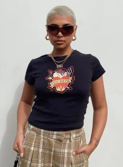 Princess Polly Taz You Devel Longline Baby Tee Black Sale