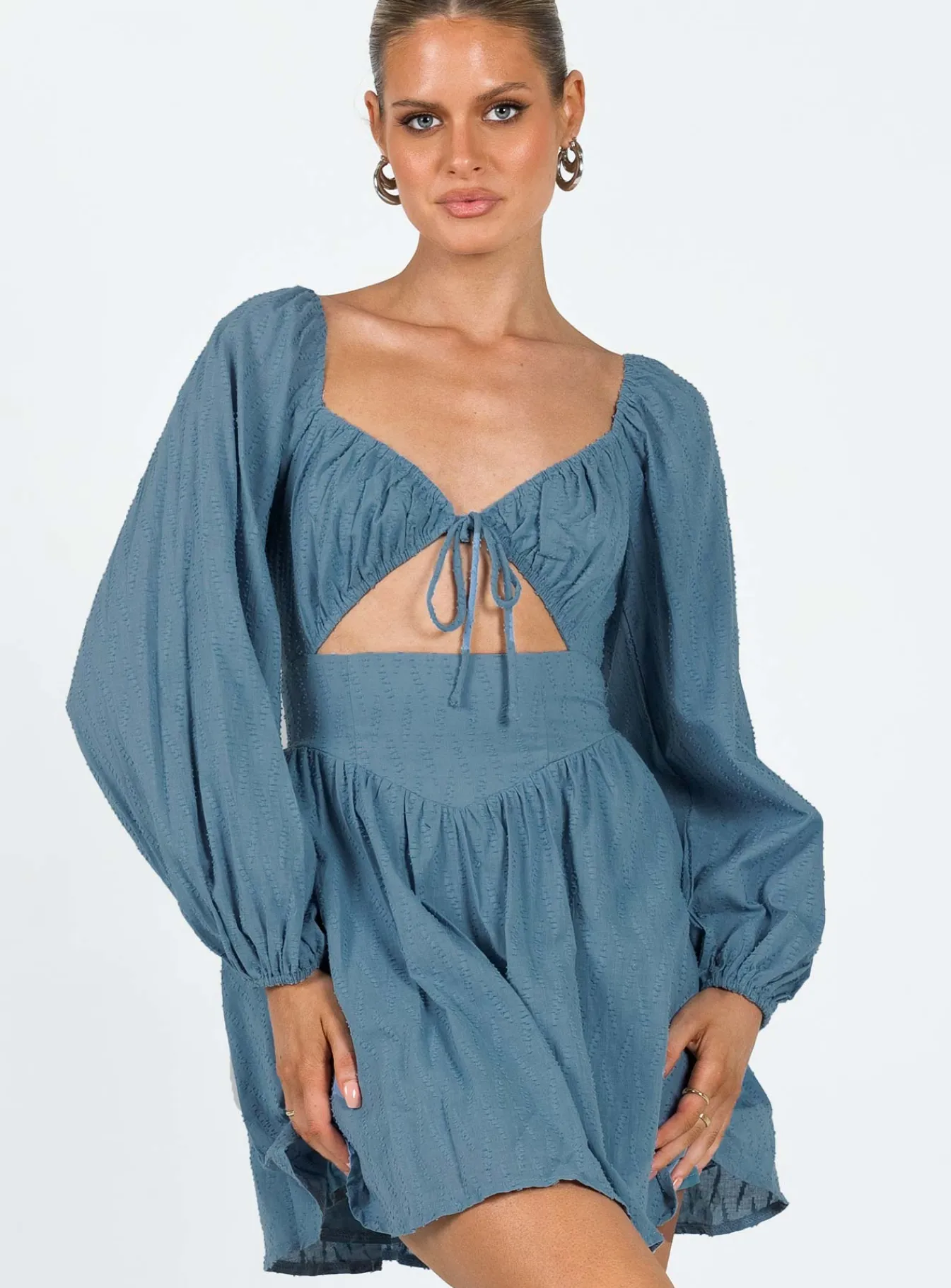 Princess Polly Tennyson Long Sleeve Mini Dress Blue Discount