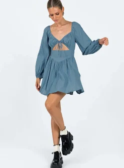 Princess Polly Tennyson Long Sleeve Mini Dress  Blue Discount