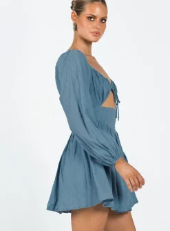 Princess Polly Tennyson Long Sleeve Mini Dress Blue Discount