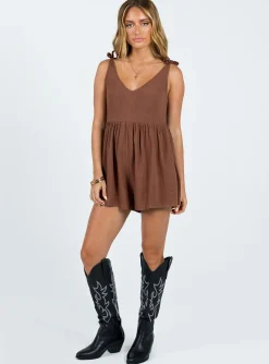 Princess Polly Tessa Romper Brown Flash Sale