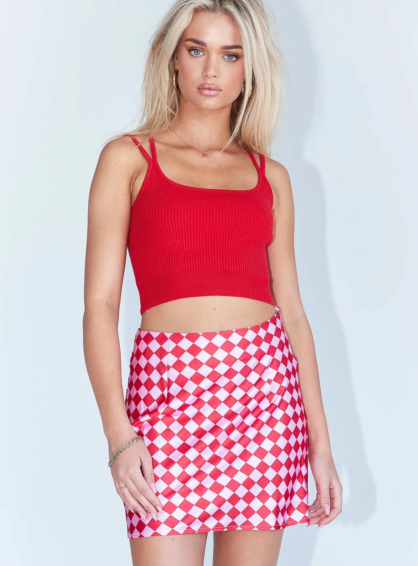 Princess Polly The Joan Checkerboard Mini Skirt Pink Clearance