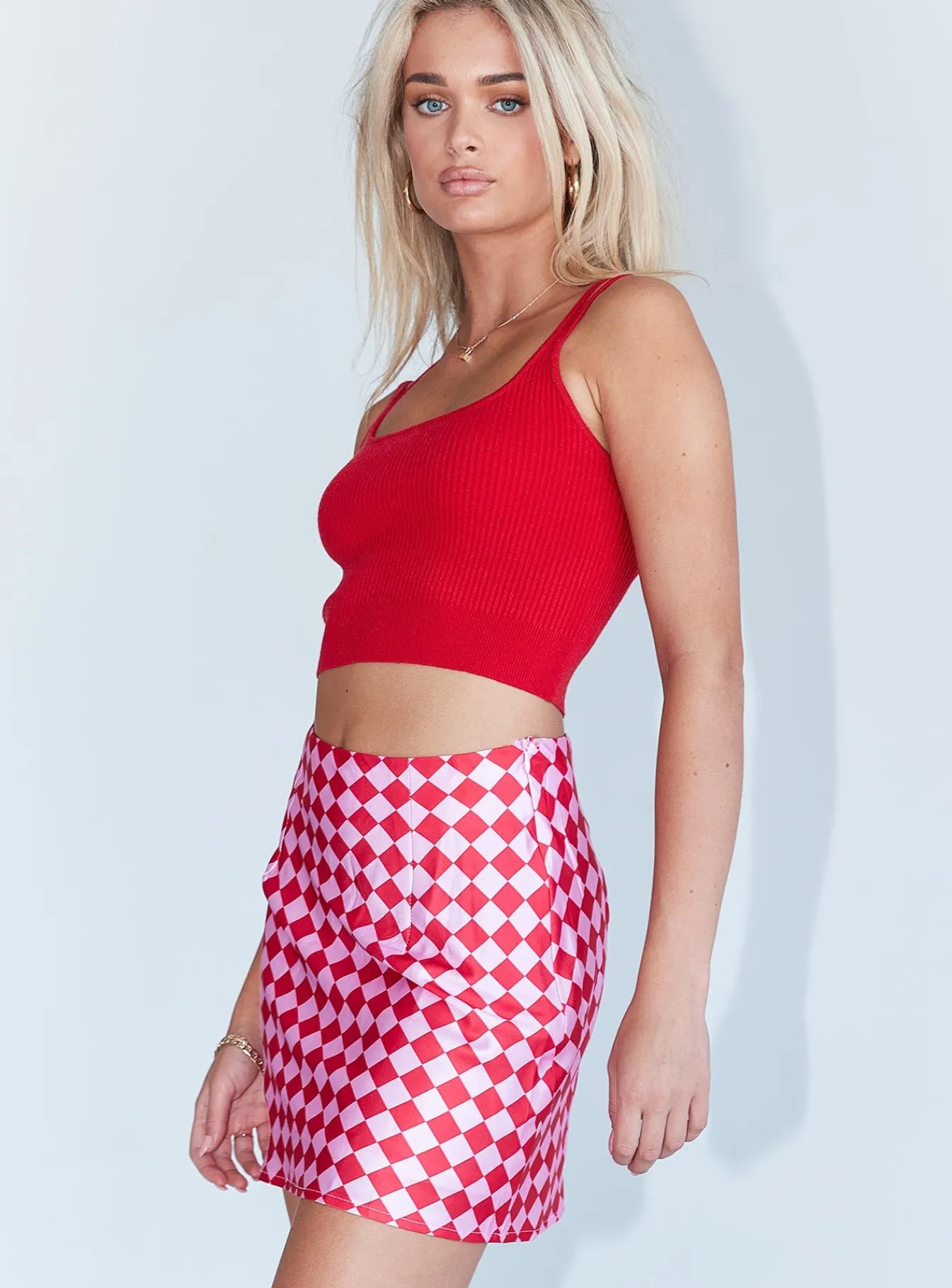 Princess Polly The Joan Checkerboard Mini Skirt Pink Clearance