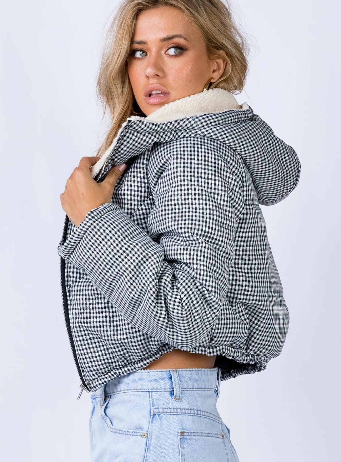Princess Polly The Keir Puffer Jacket Black/White New