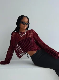 Princess Polly The Kennedy Sweater  Burgundy Shop