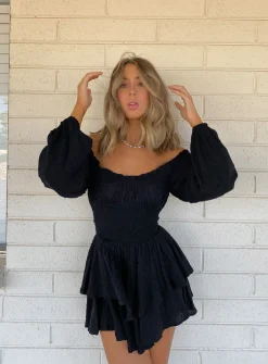 Princess Polly The Love Galore Long Sleeve Romper  Black Shop
