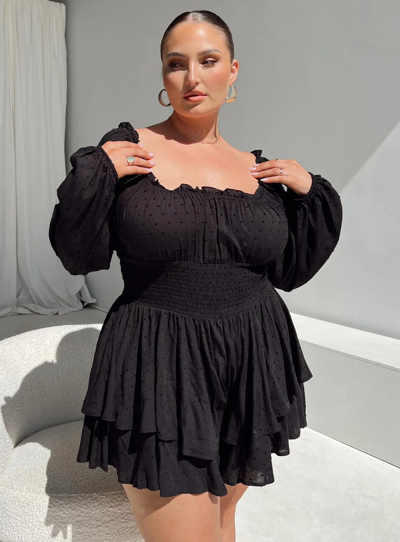 Princess Polly The Love Galore Long Sleeve Rompercurve Black Fashion