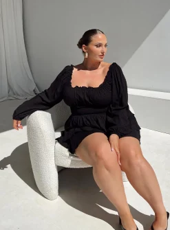 Princess Polly The Love Galore Long Sleeve Rompercurve Black Fashion