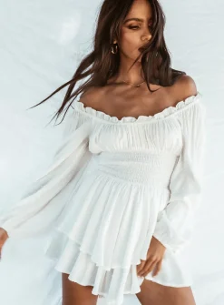 Princess Polly The Love Galore Long Sleeve Romper  White Best Sale