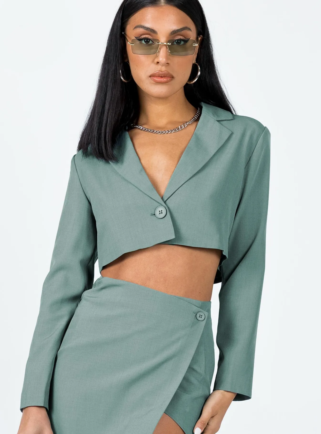 Princess Polly The Reggie Cropped Blazer Slate Grey Fashion