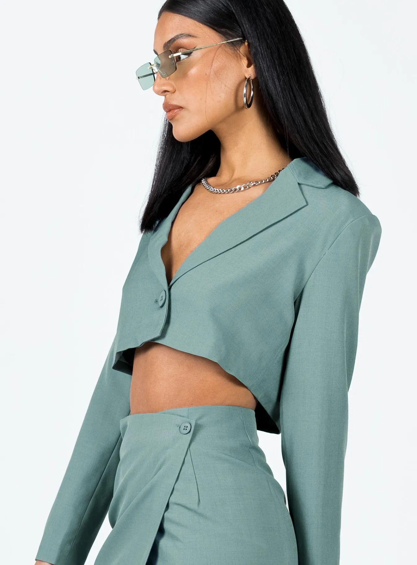 Princess Polly The Reggie Cropped Blazer Slate Grey Fashion