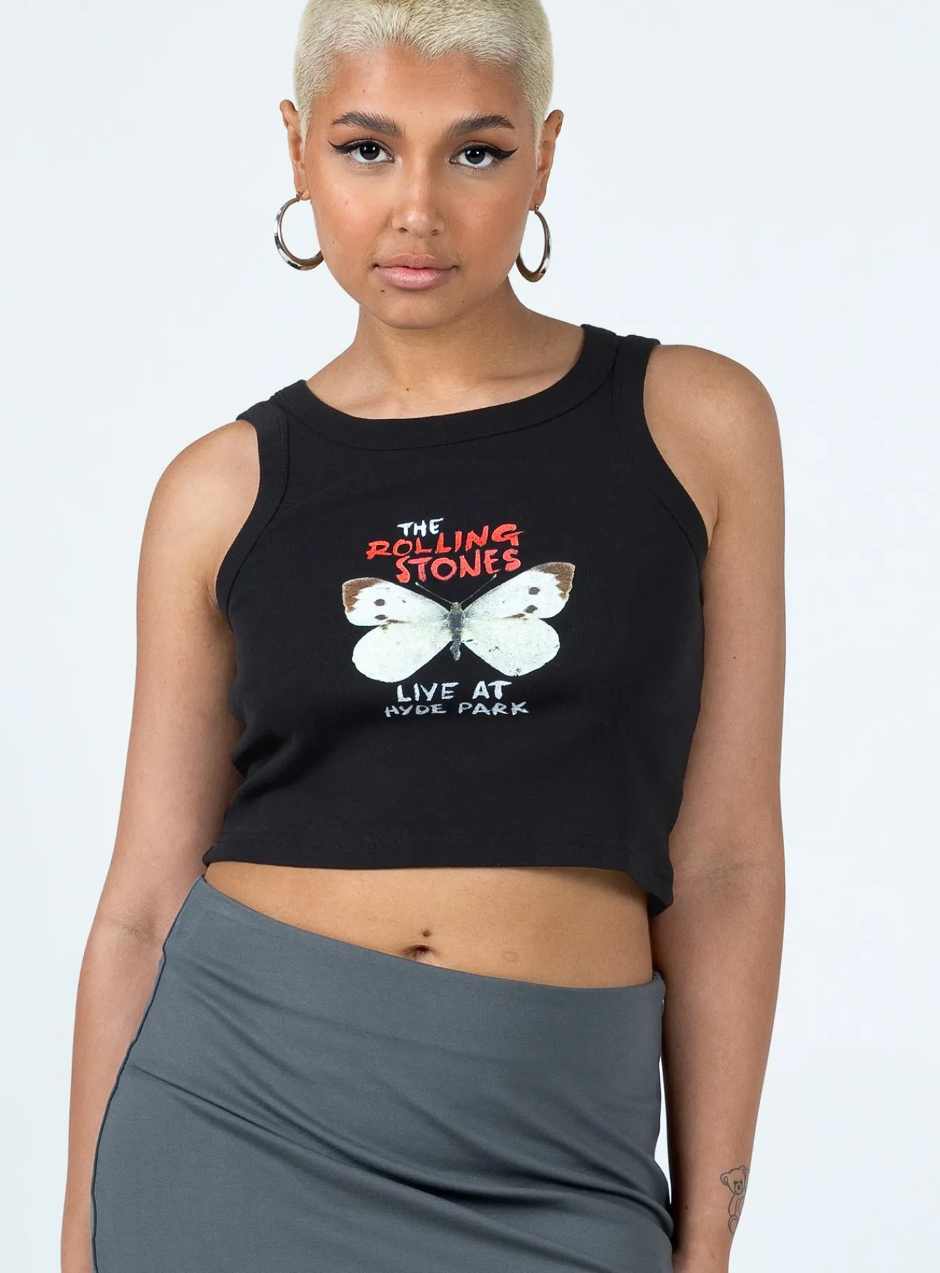 Princess Polly The Rolling Stones Butterly Cropped Tank Black Flash Sale