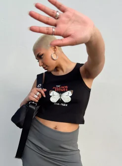 Princess Polly The Rolling Stones Butterly Cropped Tank Black Flash Sale