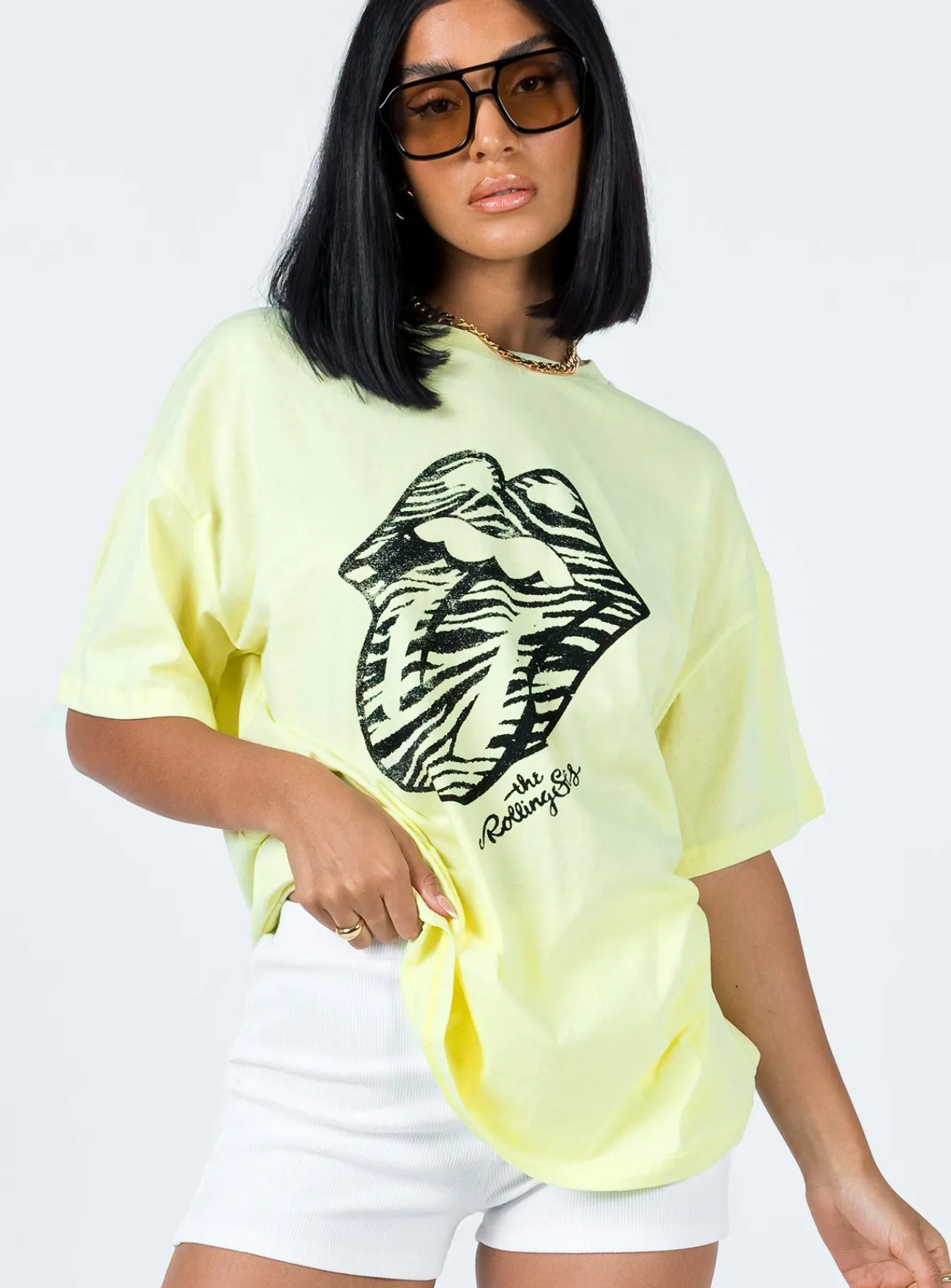 Princess Polly The Rolling Stones Start Me Up Oversized Tee Green Cheap