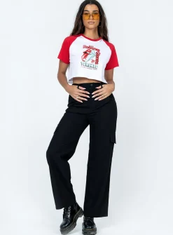Princess Polly The Rolling Stones Steel Wheels Tour Cropped Tee White Clearance