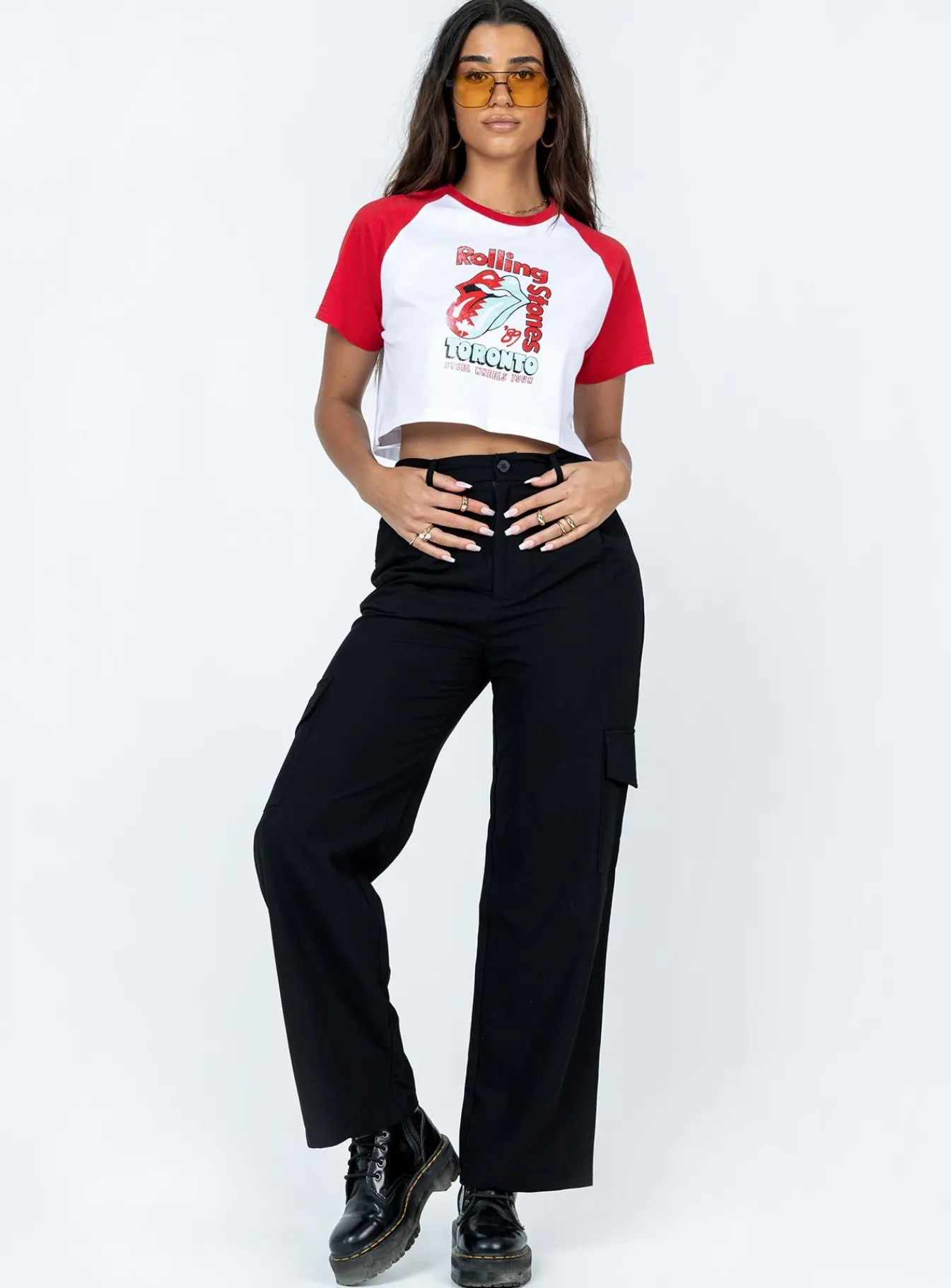 Princess Polly The Rolling Stones Steel Wheels Tour Cropped Tee White Clearance