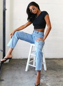Princess Polly The Stacey Jeansblue Denim Hot