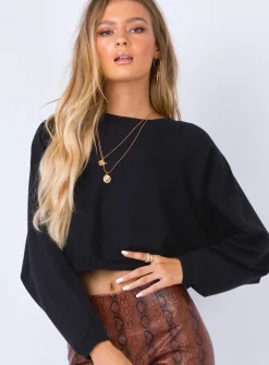 Princess Polly The Thorpe Cropped Sweatshirt  Black Fashion