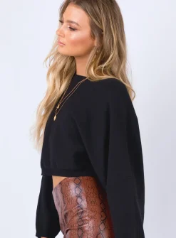 Princess Polly The Thorpe Cropped Sweatshirt  Black Fashion