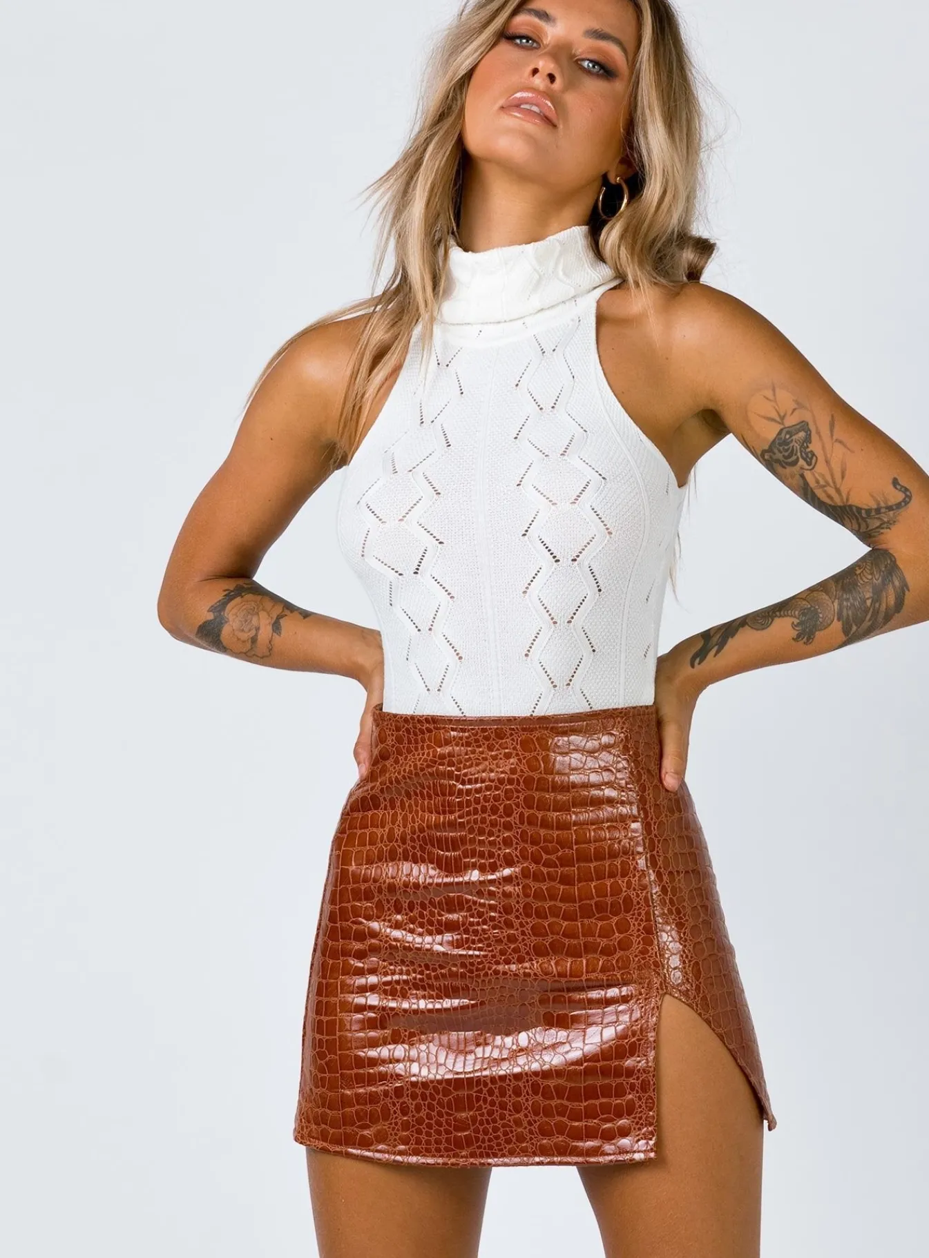Princess Polly The Wren Mini Skirtcroc Brown Clearance