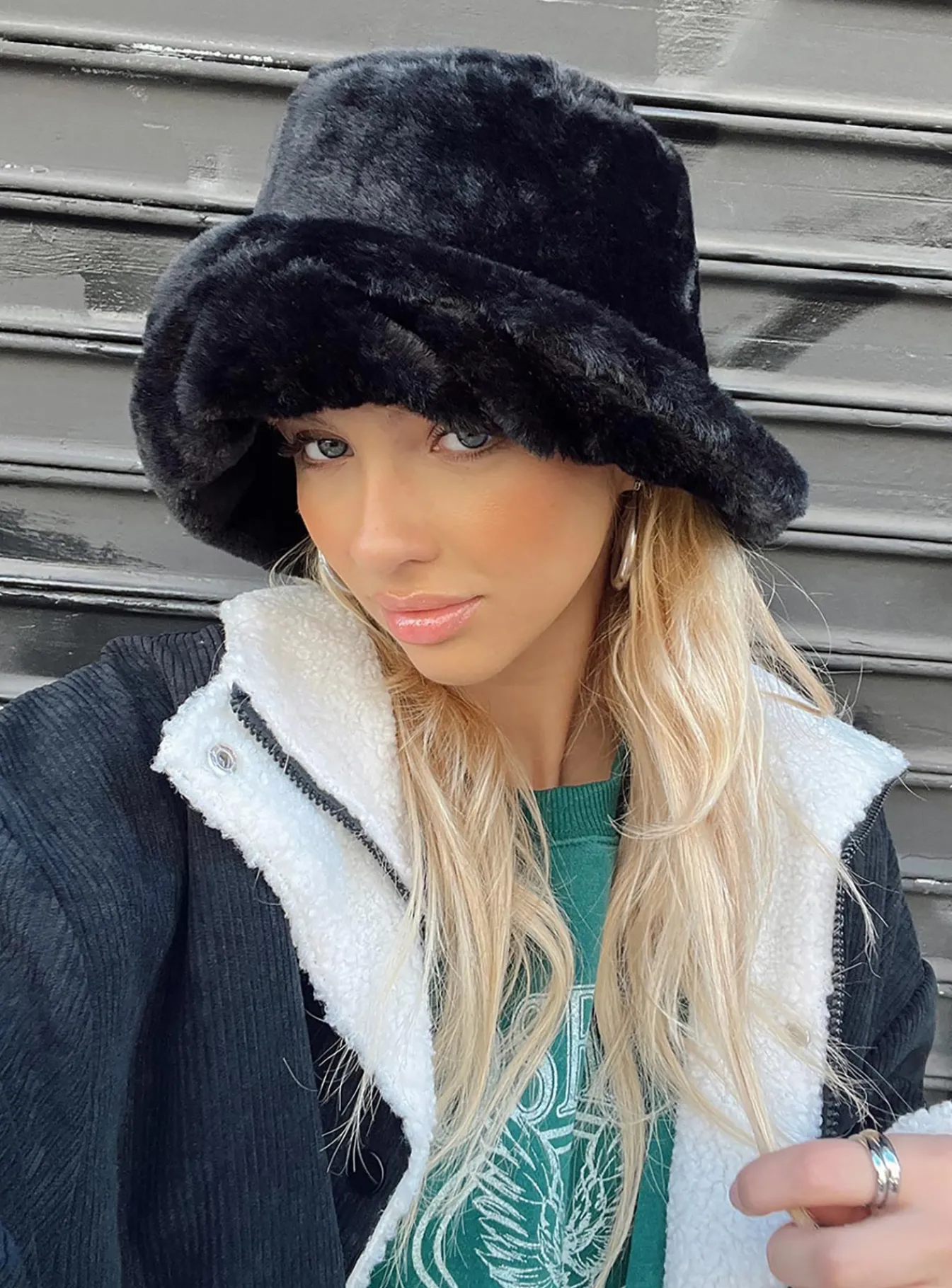 Princess Polly Theo Plush Bucket Hat Black Clearance