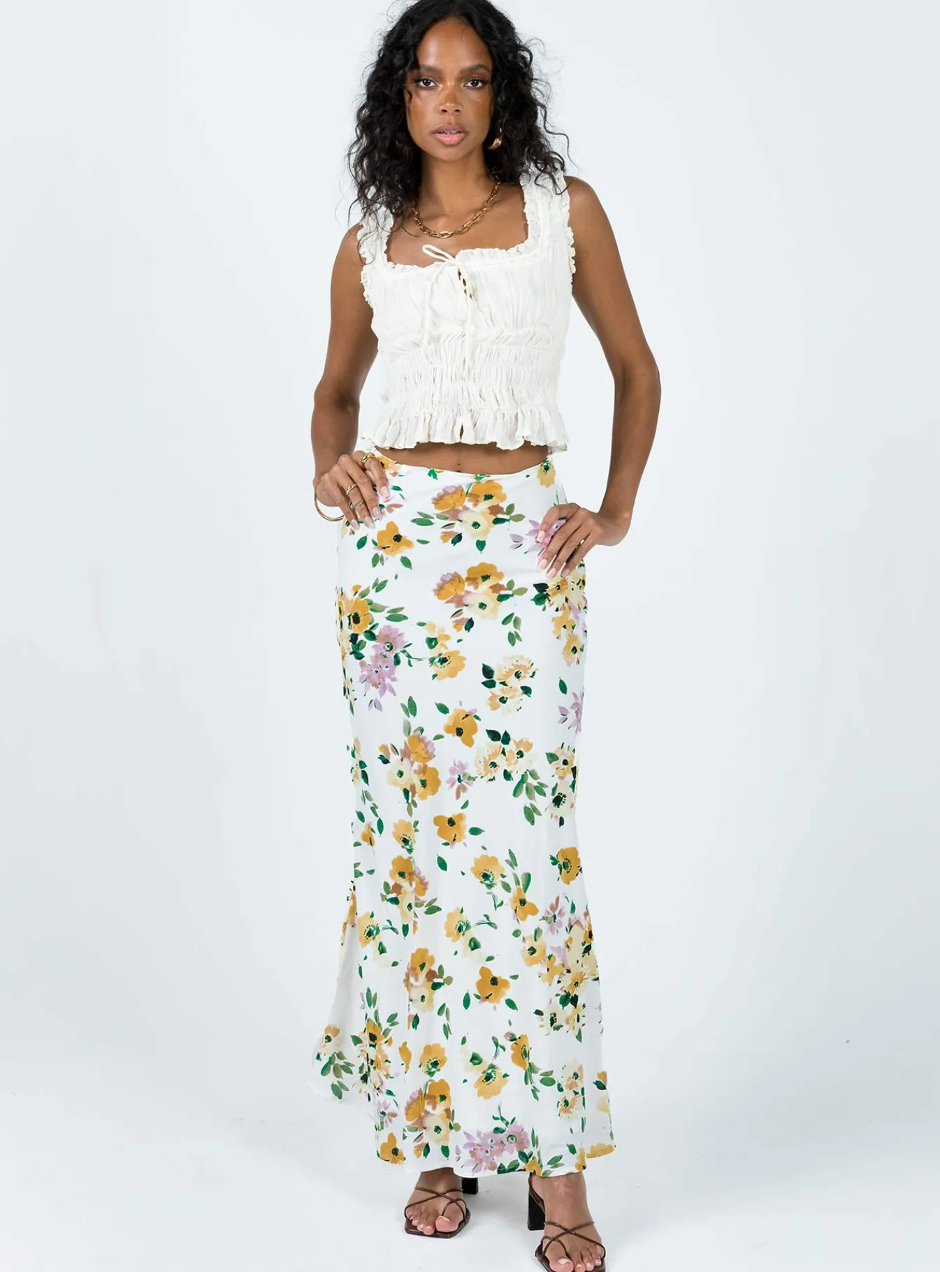 Princess Polly Thyme Maxi Skirt White Floral Hot