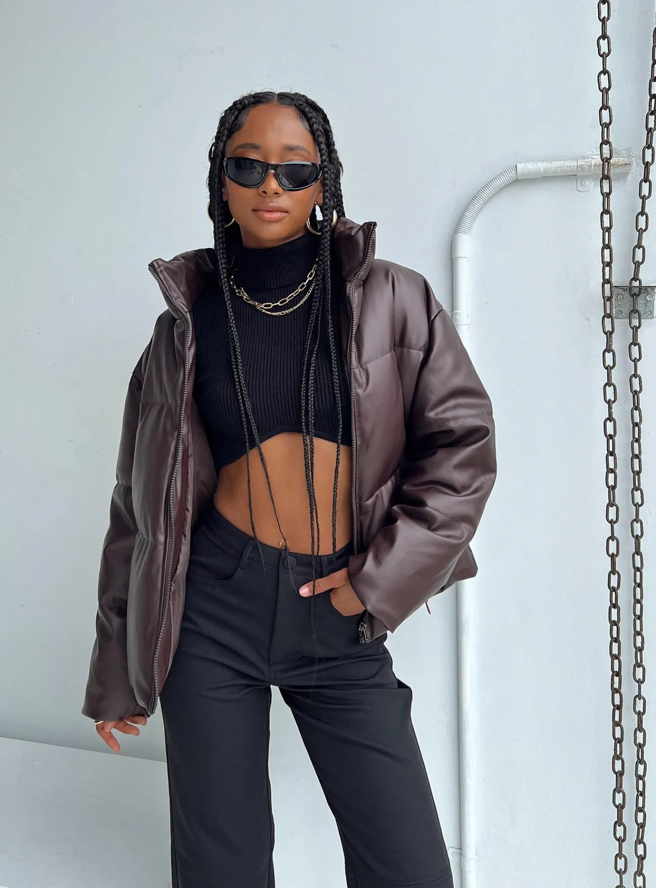 Princess Polly Thyne Quilted Puffer Jacket Brown Discount