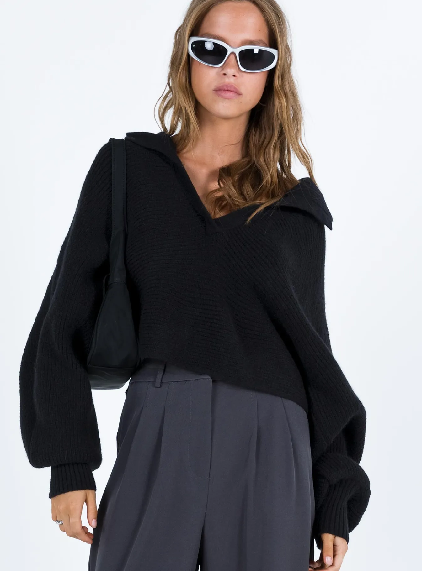 Princess Polly Tiara Cropped Sweater Black Best Sale