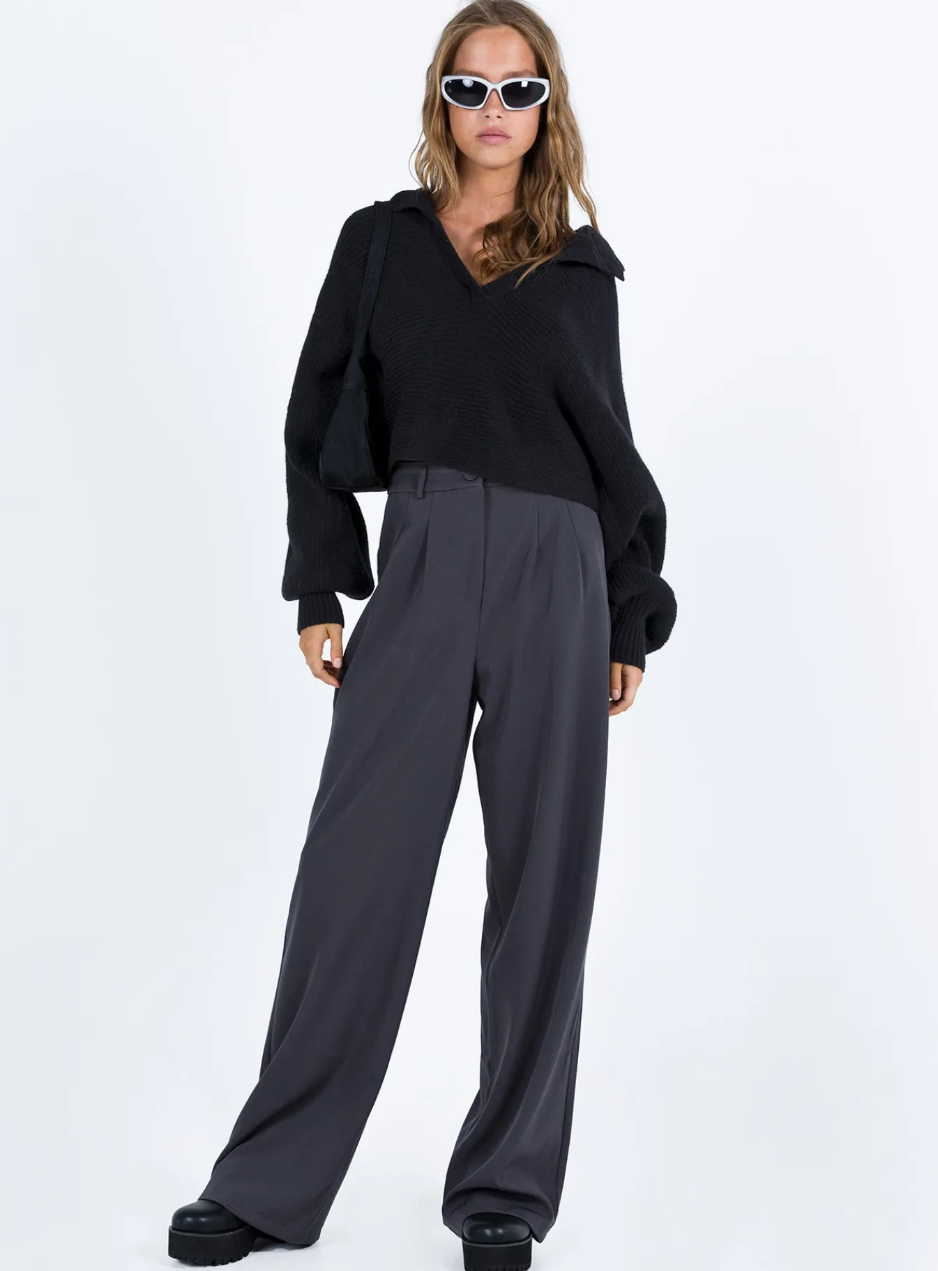 Princess Polly Tiara Cropped Sweater Black Best Sale
