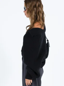 Princess Polly Tiara Cropped Sweater Black Best Sale