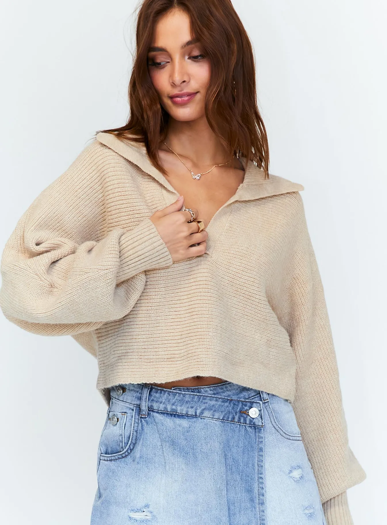 Princess Polly Tiara Cropped Sweater Beige Cheap