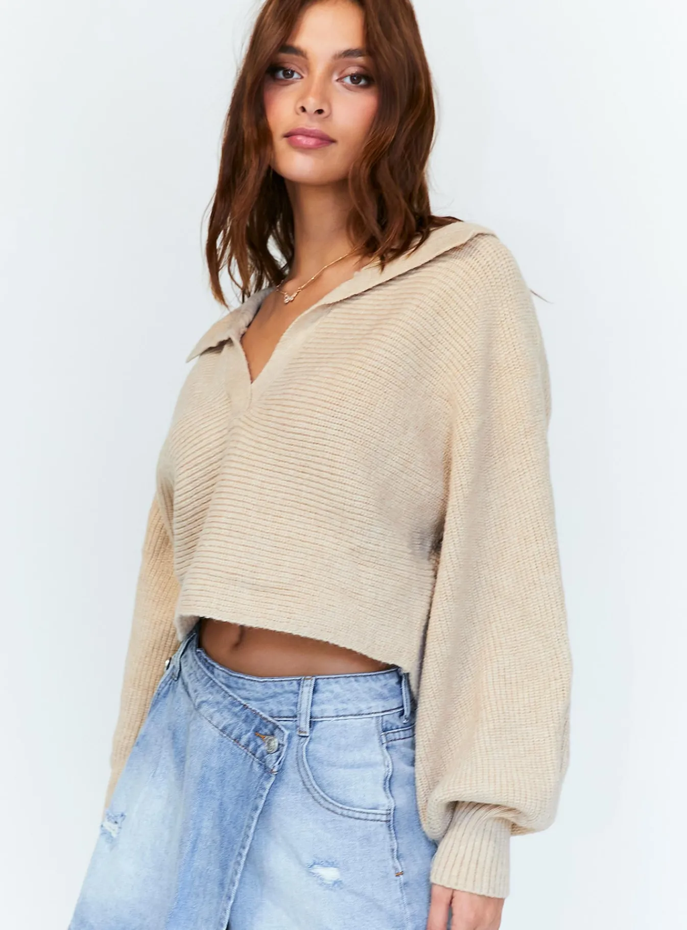 Princess Polly Tiara Cropped Sweater Beige Cheap