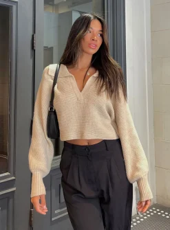 Princess Polly Tiara Cropped Sweater Beige Cheap