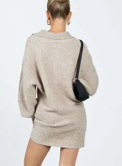 Princess Polly Tiara Long Sleeve Knit Mini Dress  Beige Best Sale