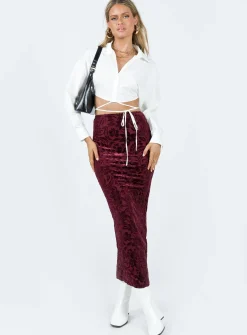 Princess Polly Tomkins Burn Out Midi Skirt   Red Sale