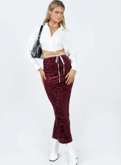 Princess Polly Tomkins Burn Out Midi Skirt Red Sale