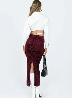 Princess Polly Tomkins Burn Out Midi Skirt Red Sale