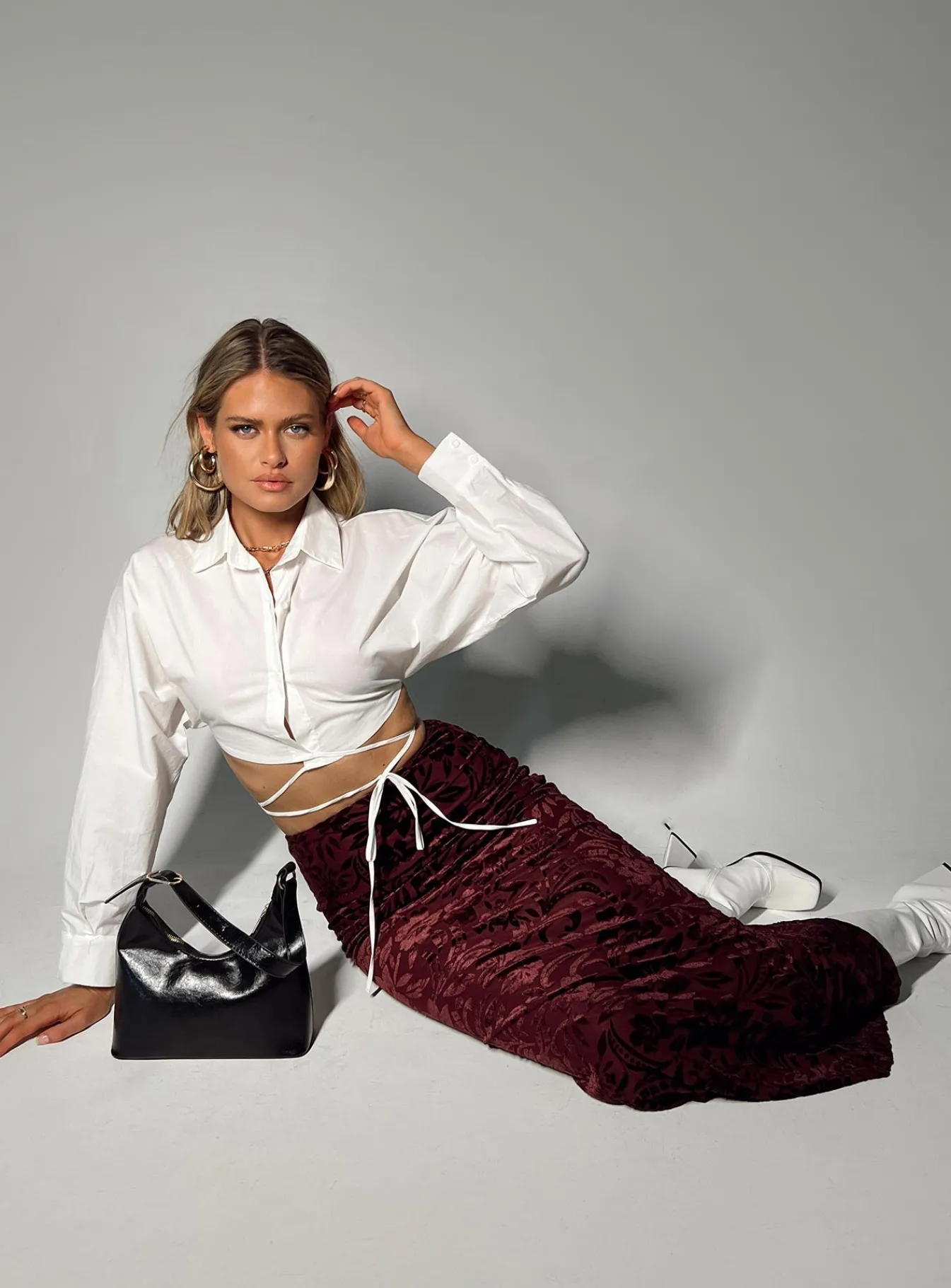 Princess Polly Tomkins Burn Out Midi Skirt Red Sale