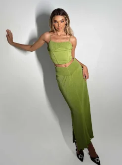 Princess Polly Topakas Plisse Maxi Skirt  Green Clearance