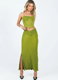Princess Polly Topakas Plisse Maxi Skirt Green Clearance