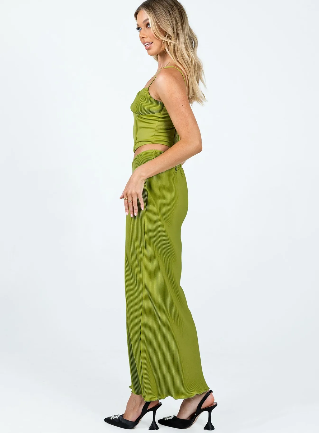Princess Polly Topakas Plisse Maxi Skirt Green Clearance