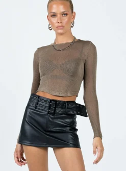 Princess Polly Torridon Eyelet Belt Faux Leather Mini Skirt  Black Flash Sale