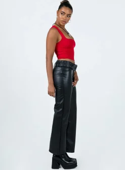 Princess Polly Torridon Eyelet Belt Faux Leather Pants  Black Best Sale